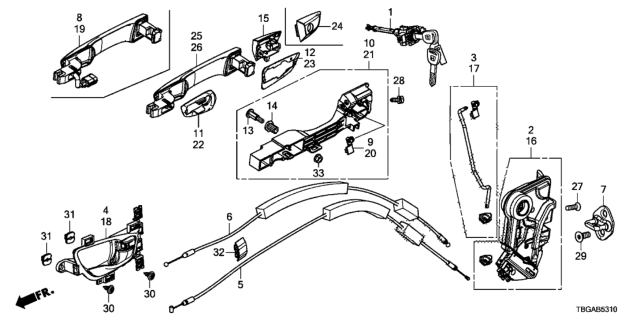 2020 Honda Civic Door Locks - Outer Handle Diagram