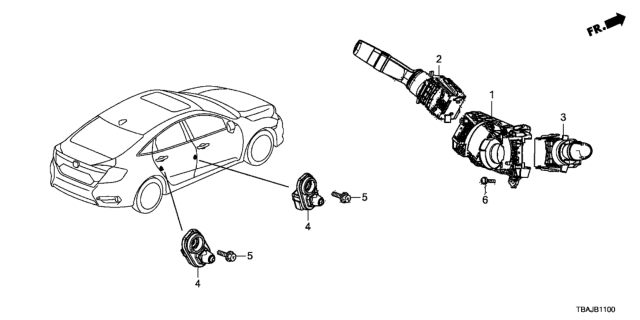 2019 Honda Civic Switch Assembly, Wiper Diagram for 35256-TBA-A01