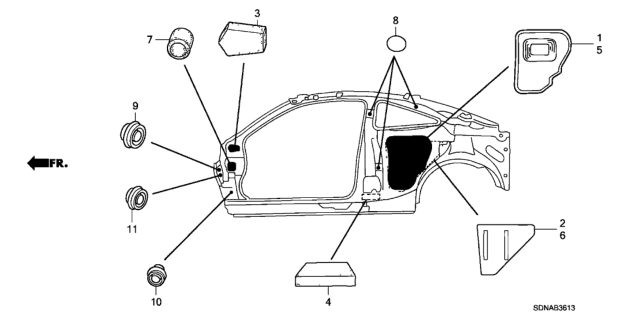 2007 Honda Accord 2 Door LXV6 KA 5AT Grommet (Side) Diagram