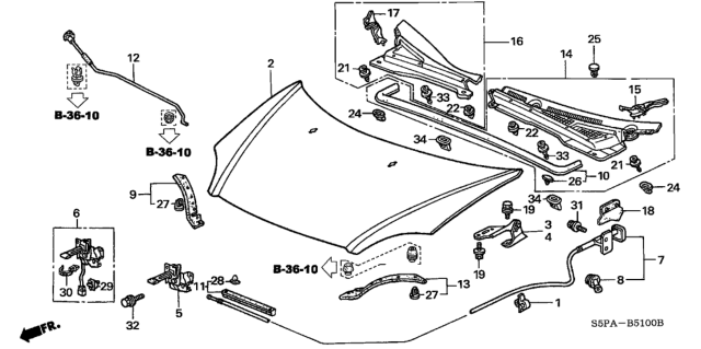 2005 Honda Civic 2 Door HX (SIDE SRS) KA CVT Hood Diagram