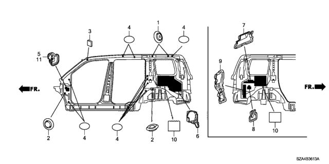 2010 Honda Pilot 5 Door EX-L (2WD) KA 5AT Grommet (Side) Diagram