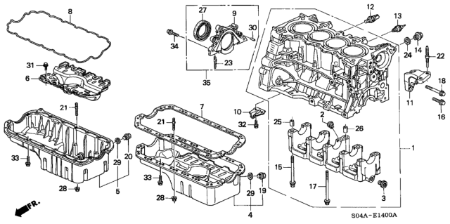 1999 Honda Civic Cylinder Block - Oil Pan Diagram