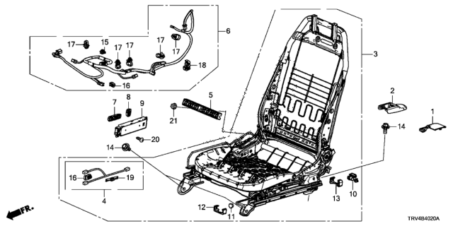 2018 Honda Clarity Electric Front Seat Components (Passenger Side) Diagram