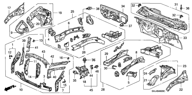 2006 Honda Odyssey Front Bulkhead - Dashboard Diagram