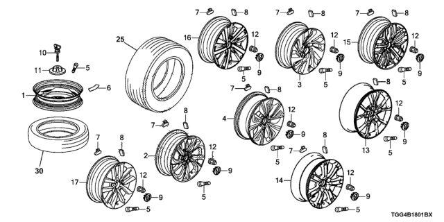 2017 Honda Civic Cap Assembly, Wheel Center Diagram for 44732-TGH-A01