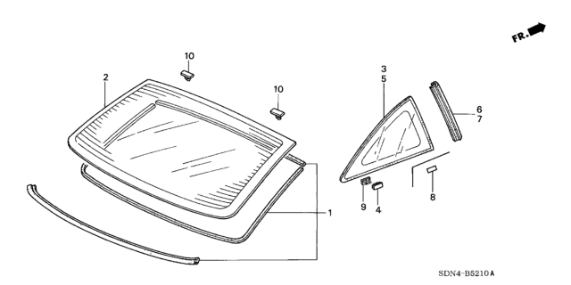 2006 Honda Accord Seal, R. FR. Quarter Glass Diagram for 73810-SDN-A01