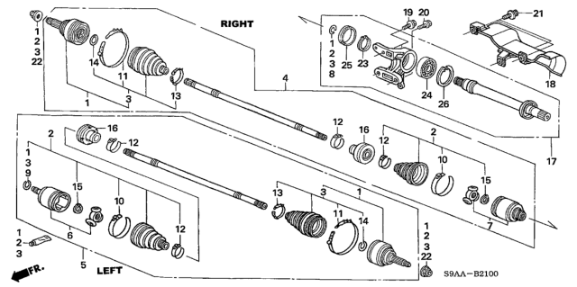 2006 Honda CR-V Driveshaft Assembly, Passenger Side Diagram for 44305-S9A-000