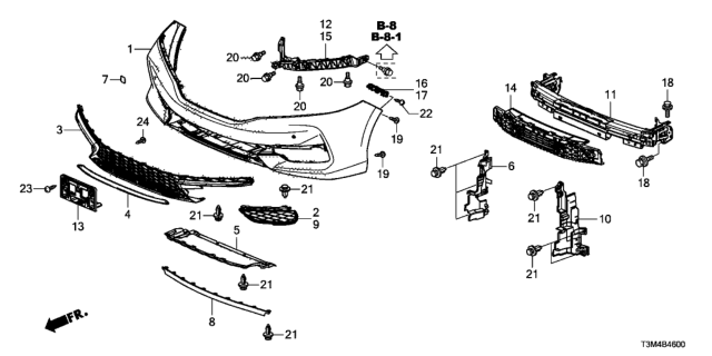 2017 Honda Accord Face Assembly, Front Bumper Diagram for 71100-T3L-A60ZZ