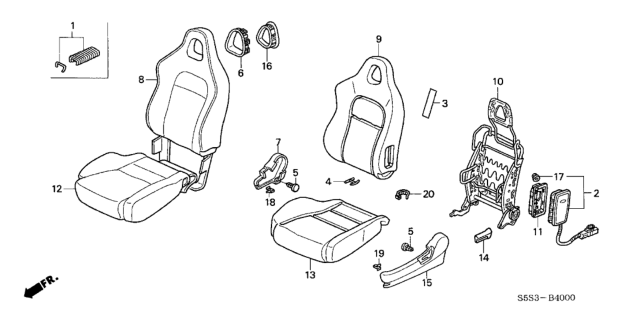 2003 Honda Civic 3 Door SI KA 5MT Front Seat (Driver Side) Diagram