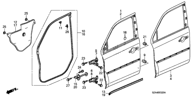 2015 Honda Pilot Weatherstrip, L. FR. Door Diagram for 72350-SZA-A01