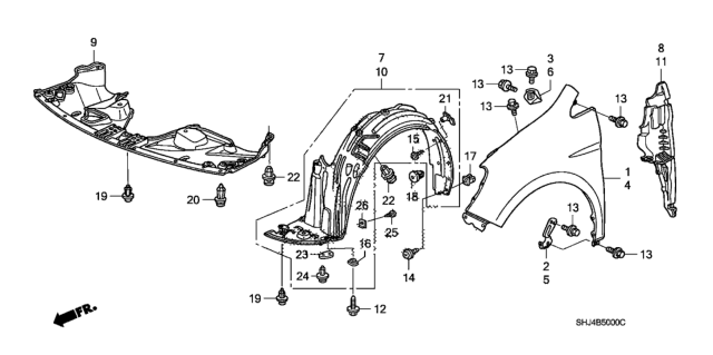 2006 Honda Odyssey 5 Door EXL-T (NAVIGATION) KA 5AT Front Fenders Diagram