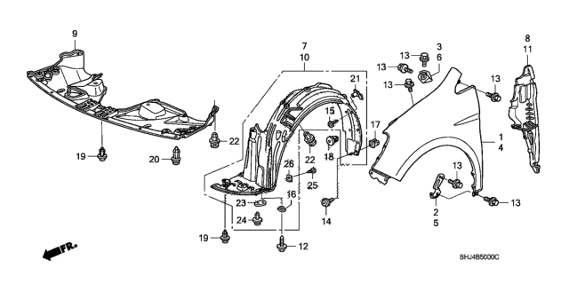 2007 Honda Odyssey Bracket, R. FR. Fender Diagram for 60214-SHJ-A00ZZ