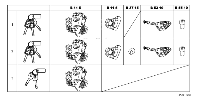 2016 Honda Accord Cylinder Set, Key Diagram for 06350-T2A-C01