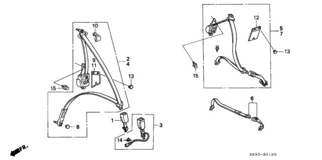 1992 Honda Civic Seat Belt Set, Left Rear (Graphite Black) Diagram for 04828-SR0-A00ZE