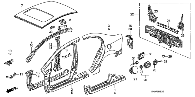 2009 Honda Civic Panel, Roof (Sunroof) Diagram for 62100-SNE-A20ZZ