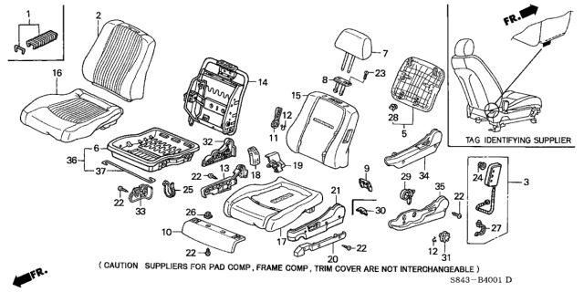 2001 Honda Accord Pad, L. FR. Seat Cushion (TS Tech) Diagram for 81537-S84-A03