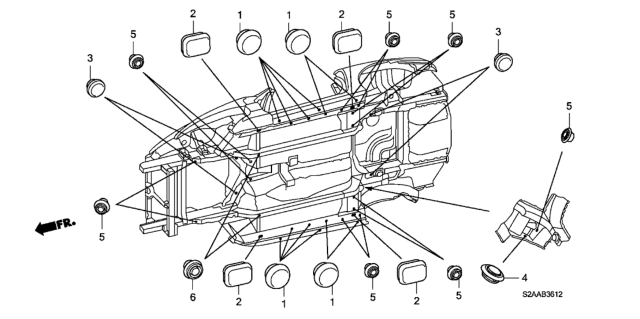 2008 Honda S2000 2 Door CR (WITH AC) KA 6MT Grommet (Lower) Diagram