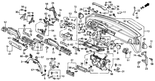 1991 Honda Civic Garnish, R. Side Defroster *NH1L* (BLACK) Diagram for 77161-SH3-010ZG