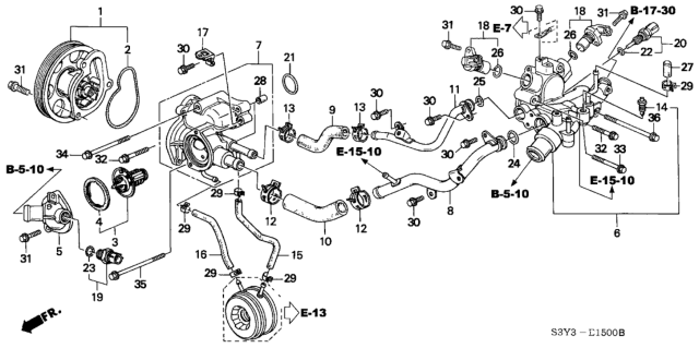 2001 Honda Insight Water Pump Set Diagram for 19210-PHM-010