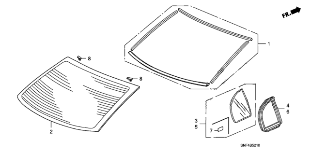 2009 Honda Civic 4 Door GX KA 5AT Rear Windshield - Quarter Glass Diagram