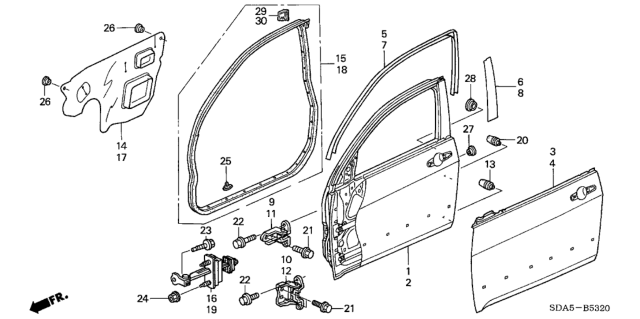 2006 Honda Accord Checker, Right Front Door Diagram for 72340-SDC-A02