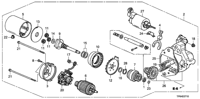 2011 Honda Crosstour 5 Door EXL (2WD) KA 5AT Starter Motor (Denso) (V6) Diagram