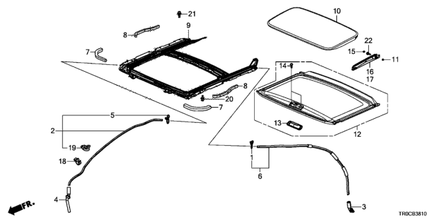 2014 Honda Civic Glass Assembly, Roof Diagram for 70200-TR0-A02