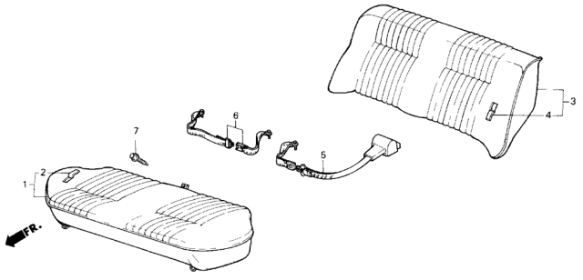 1984 Honda Civic 4 Door GL KA 5MT Rear Seat - Seat Belt Diagram