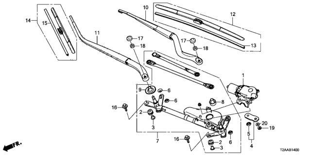 2017 Honda Accord 4 Door EX KA CVT Front Windshield Wiper Diagram