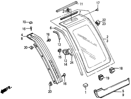 1987 Honda Civic 5 Door 4WD KA 5MT Quarter Window Diagram