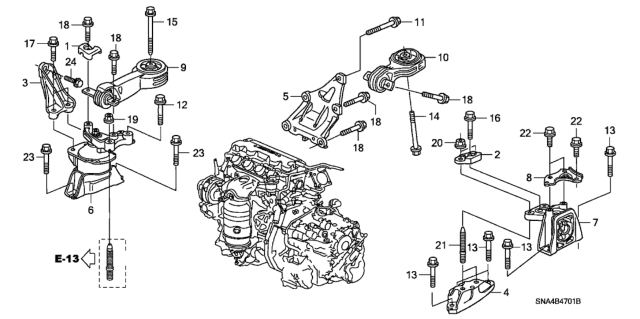 2007 Honda Civic 4 Door EX (NAVIGATION) KA 5AT Engine Mounts Diagram