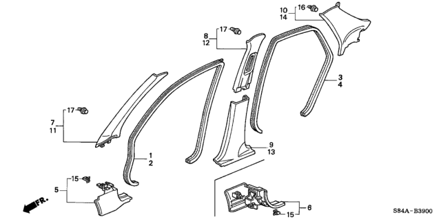 2002 Honda Accord 4 Door LX KA 5MT Pillar Garnish Diagram
