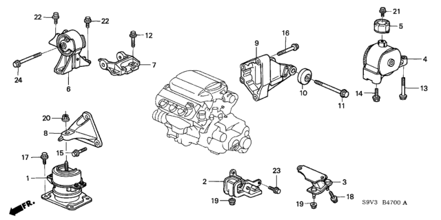 2004 Honda Pilot Bracket, RR. Engine Mounting Diagram for 50827-S9V-A00