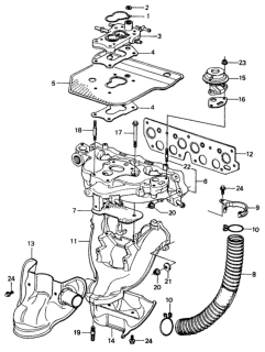 1982 Honda Civic 4 Door ** (1500) KA HMT Carburetor Insulator  - Manifold Diagram