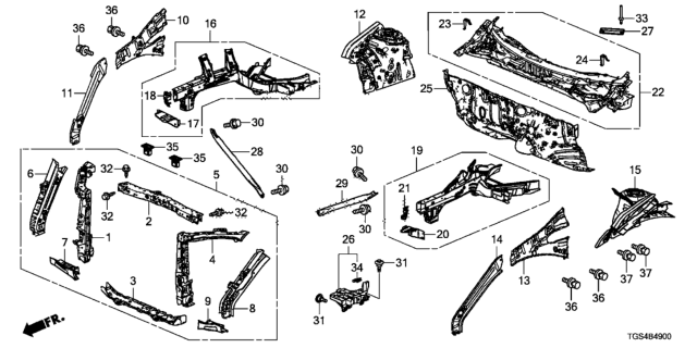 2019 Honda Passport Panel Set, Left Front Bulkhead Diagram for 04611-TG7-A01ZZ