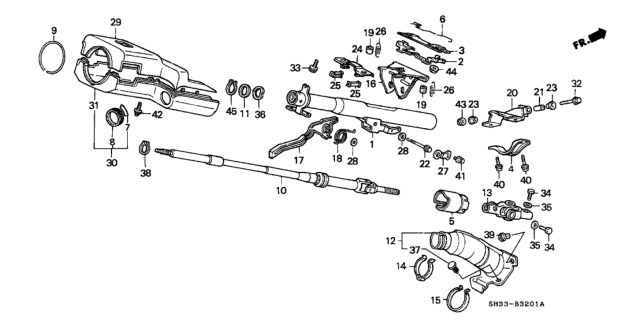 1991 Honda Civic 3 Door SI KA 5MT Steering Column (TILT) Diagram