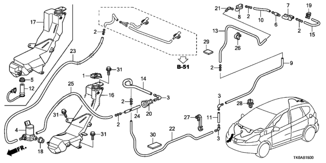 2013 Honda Fit 5 Door FIT (SAYAMA PLANT) KA 5MT Windshield Washer Diagram