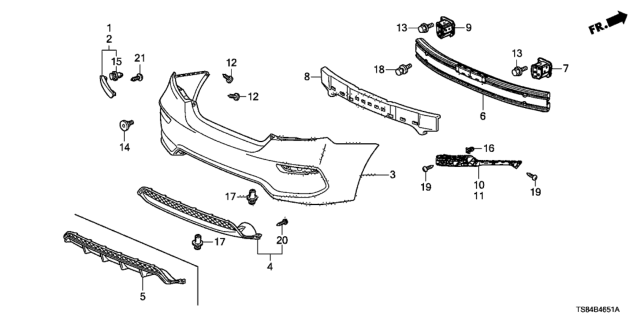 2014 Honda Civic Beam, RR. Bumper Diagram for 71530-TS8-A50ZZ