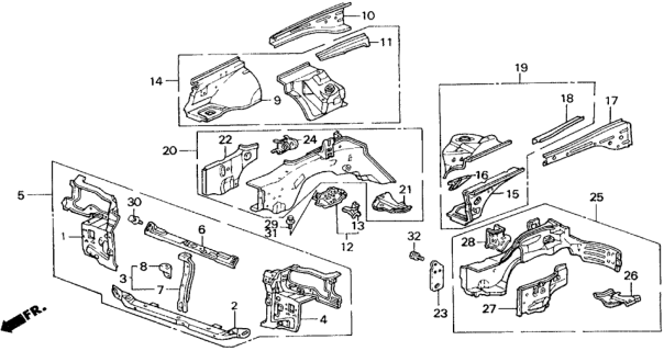 1991 Honda Civic Frame, R. FR. Side Diagram for 60810-SH5-A03ZZ