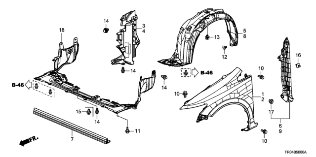 2012 Honda Civic Fender, Right Front (Inner) Diagram for 74101-TR3-A10