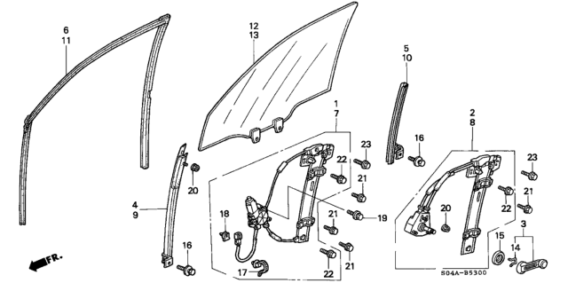 2000 Honda Civic Glass Assy., R. FR. Door (Green) (Asahi) Diagram for 73300-S04-Z00