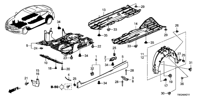 2020 Honda Civic Fender, Left Rear (Inner) Diagram for 74592-TBG-A10