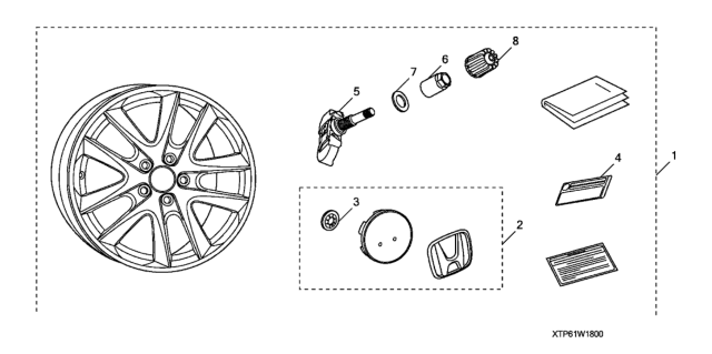 2012 Honda Crosstour Cap Assembly, Wheel Diagram for 08W16-SCV-100R1