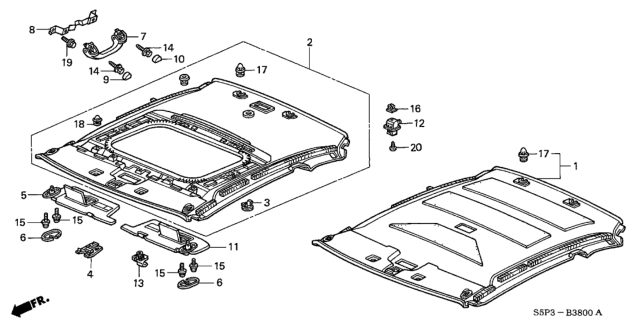 2001 Honda Civic Lining Assy., Roof *NH293L* (SEAGULL GRAY) Diagram for 83200-S5P-A00ZA