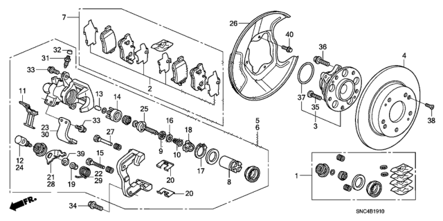 2009 Honda Civic 4 Door MX (HYBRID LEATHER NAVIGATION) KA CVT Rear Brake (Disk) Diagram