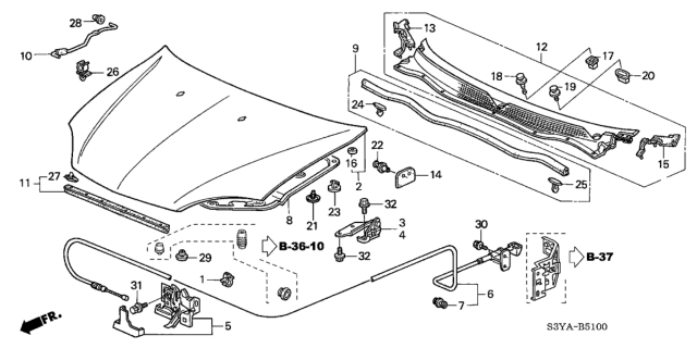 2004 Honda Insight 3 Door DX (A/C) KA 5MT Hood Diagram
