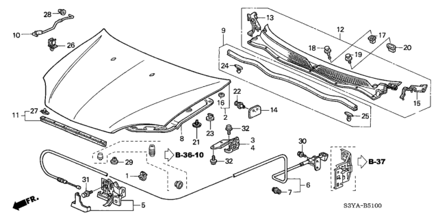 2006 Honda Insight Wire Assembly, Hood (Titanium) Diagram for 74130-S3Y-A00ZB