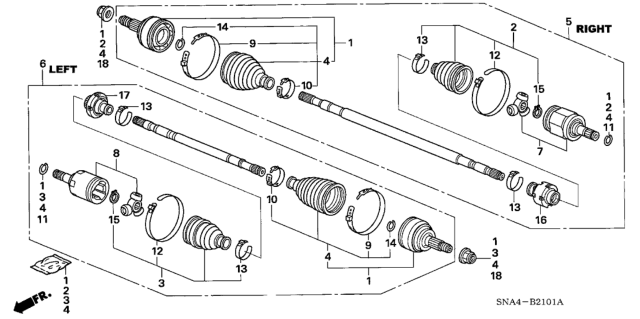 2007 Honda Civic 4 Door EX (NAVIGATION) KA 5AT Driveshaft Diagram
