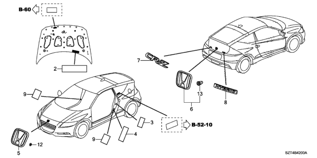 2011 Honda CR-Z Emblems - Caution Labels Diagram