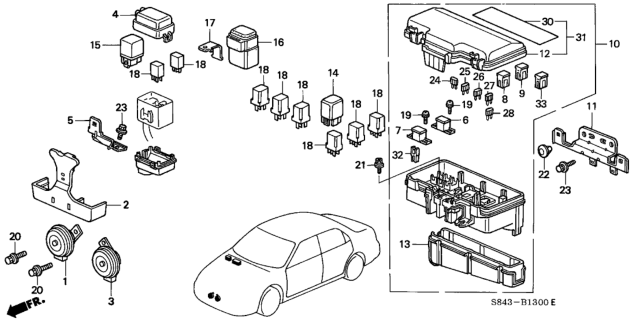 2001 Honda Accord Control Unit (Engine Room) Diagram